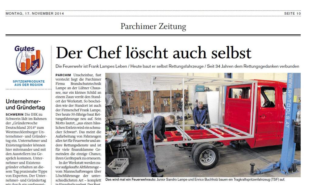 Artikel über die Firma Brandschutztechnik Lampe